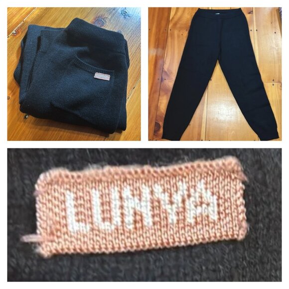 LUNYA M Black 100% Cashmere Knit Relaxed Jogger Pants Tapered Cuff Slit Pocket